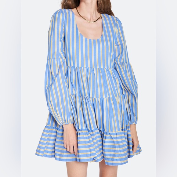 En Saison Alanna Striped Tiered Dress Blue/Yellow Size XS - Picture 4 of 9